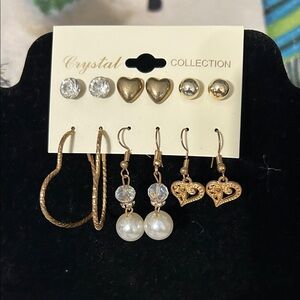 Gold and Silver Heart Earrings Set